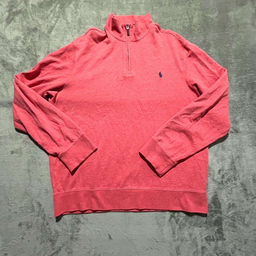 Polo Ralph Lauren Quarter Zip Pullover Mens Large Red Heathered French Terry